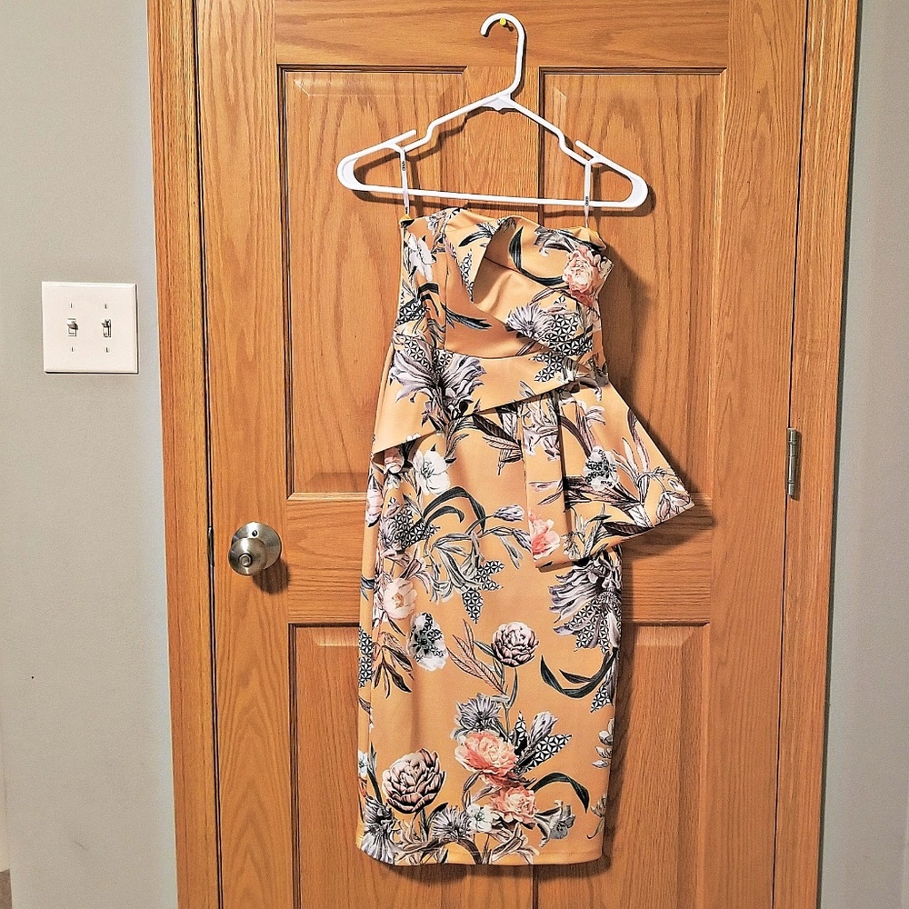 Floral Fold Bow Front Bandeau Scuba Midi Dres